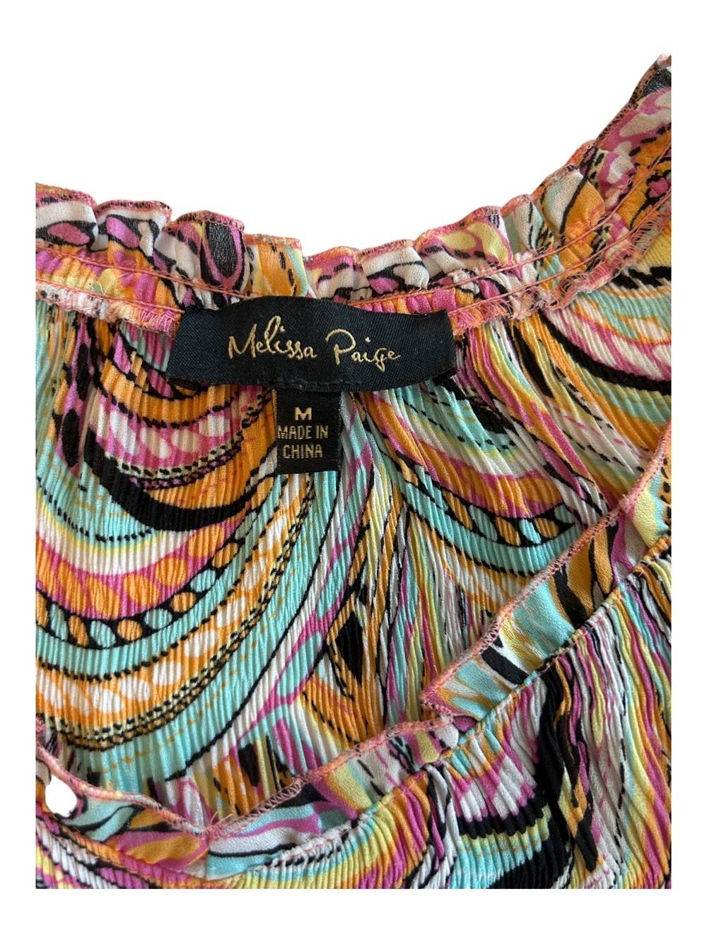 Melissa Paige Long Ruffled Sleeve Babydoll Blouse Pleated Scoop Neck Size Medium - Picture 5 of 9